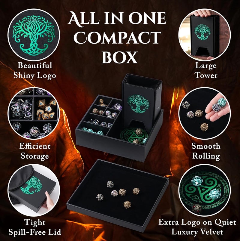 Soar Forge Dice Tray and Dice Tower for DND and RPG - All-in-One Game Roamer Tray & Large Tower for Random Rolls - Stores Your Sets, Mini's and More Compatible with D&D (Green Tree) - Image 2